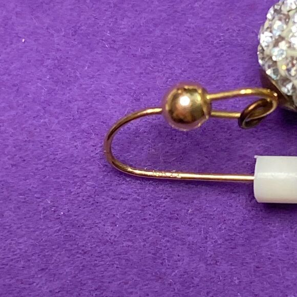 💛 Classic 10k Yellow Gold White Crystal Ball Drop Earrings - Picture 4 of 5